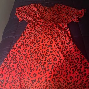 Red and black leopard print dress